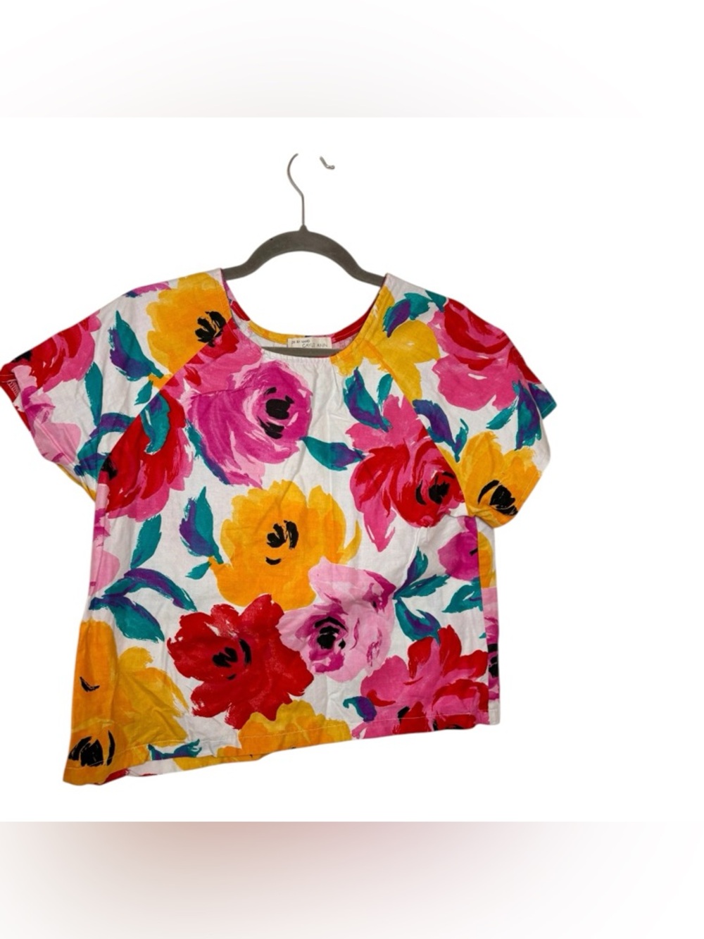 Gayle Ann Floral Top Colorful Bold Vintage Style Artsy Blouse Medium